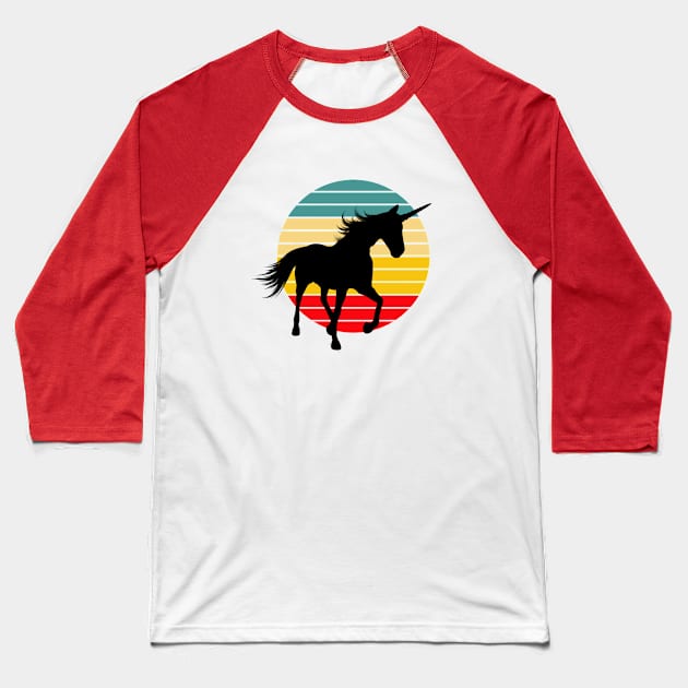 Retro Style Unicorn Silhouette Baseball T-Shirt by AlondraHanley